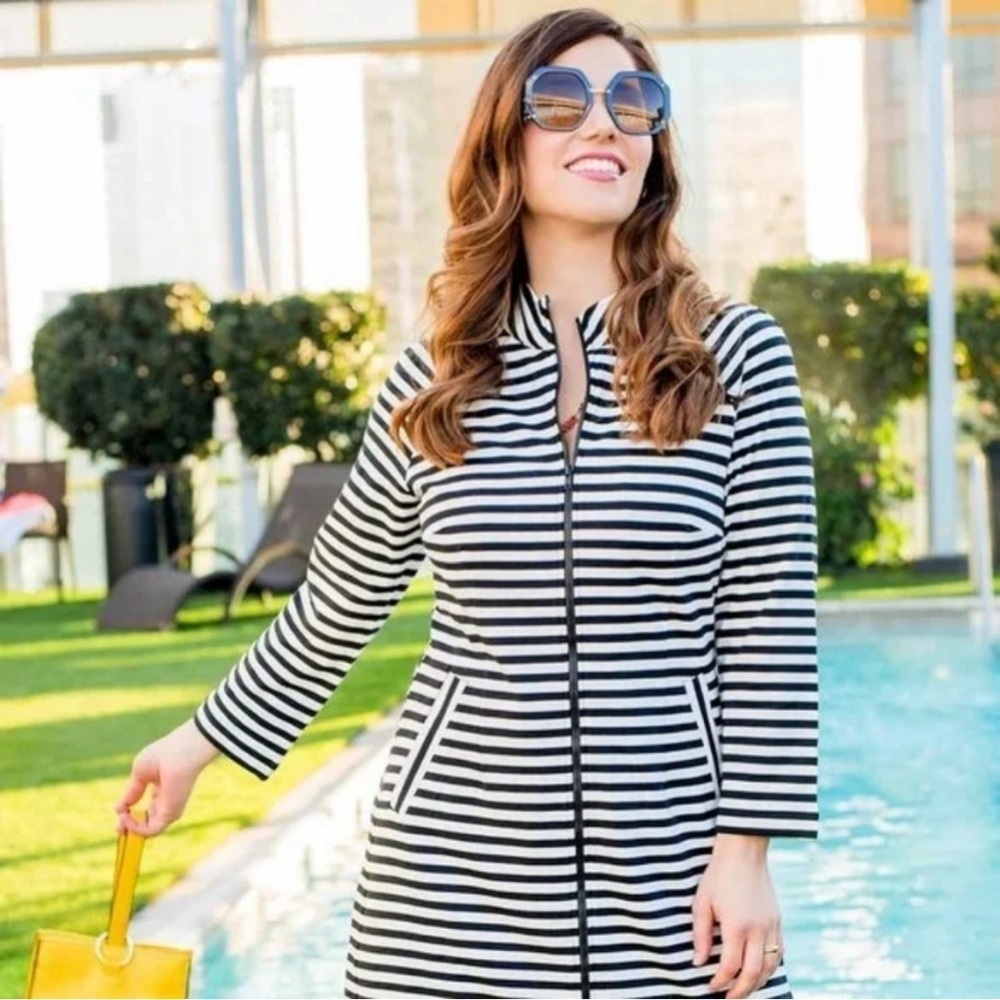 Cabi Byline Jacket #5851 Size Medium Black White Stripe